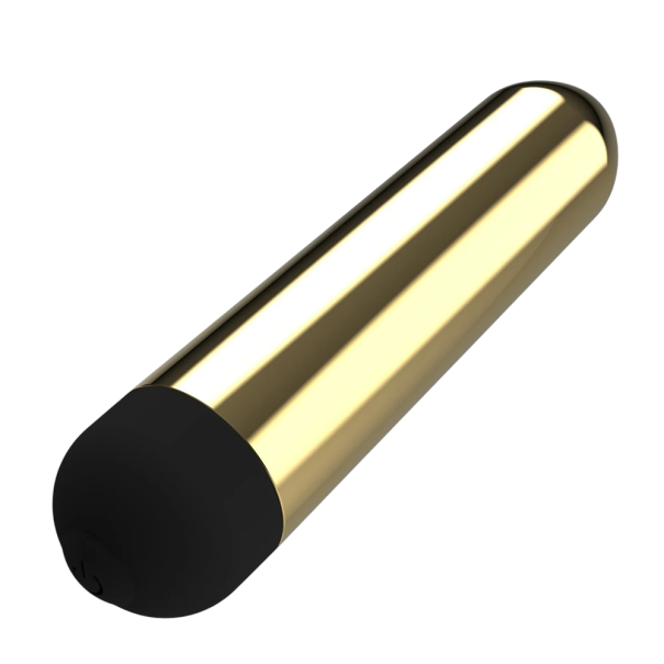 Mini vibratore a forma di proiettile di dimensioni 8,5 x 1,6 cm, confezione discreta per comodità e privacy oro