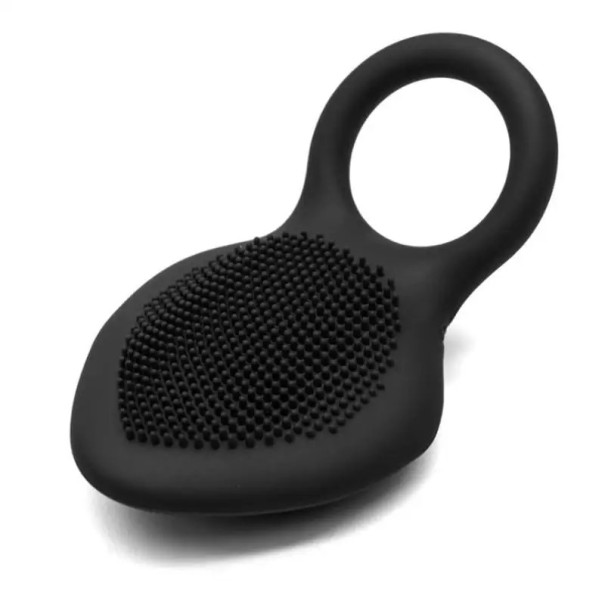 Mini vibratore in silicone con anello di costrizione, forma piatta con rilievi massaggianti, 10 modalità di vibrazione, ricarica USB, confezione discreta nero