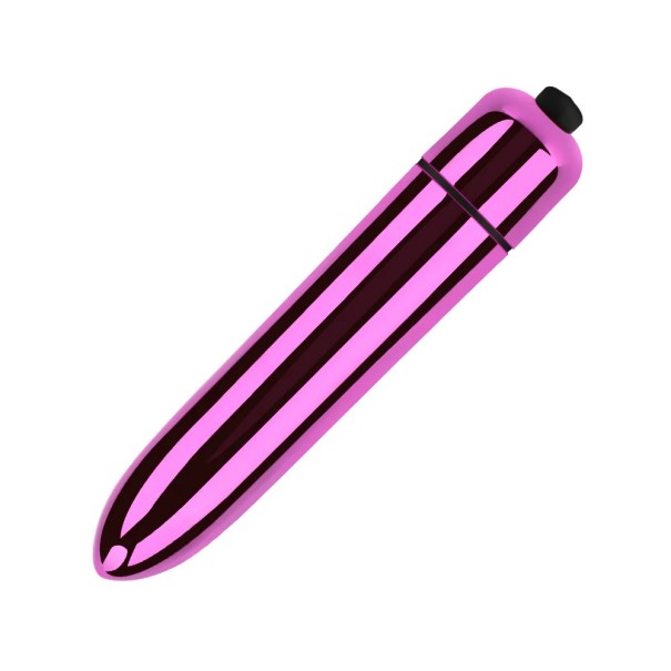 Mini vibromasseur clitoridien avec un aspect brillant métallique, taille compacte 9,1 x 1,8 cm, différentes couleurs, alimenté par 1x AAA, Emballage discret rose