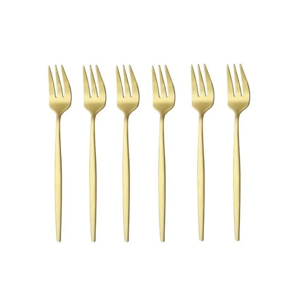 Mini widelczyki deserowe 6 szt. 14 cm zestaw małych widelczyków do ciast, owoców i sałatek, sztućce do serwowania deserów i przekąsek złoto