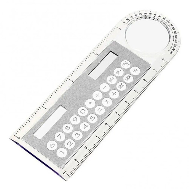 Mini-zonnecalculator in de vorm van een liniaal met vergrootglas zilver