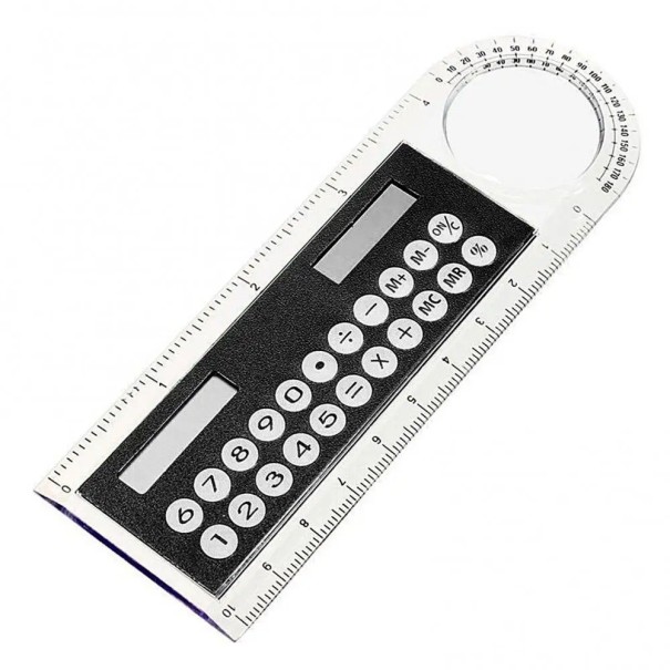 Mini-zonnecalculator in de vorm van een liniaal met vergrootglas zwart