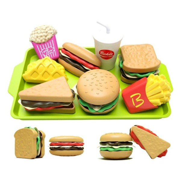 Miniaturowy zestaw kuchenny dla dzieci 17 x 4,5 x 10,5 cm Symulacja hamburgera kanapki frytki jedzenie zabawka montaż gra dla dziewcząt kuchnia plastik 1