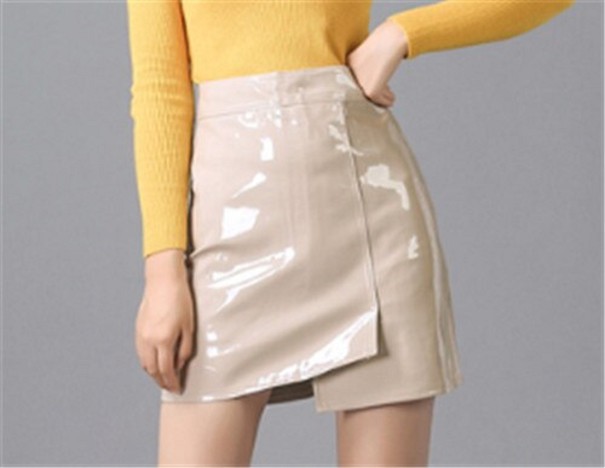 Minifalda brillante de mujer con cremallera beige M