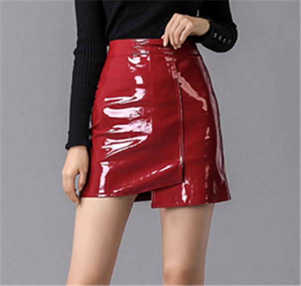 Minifalda brillante de mujer con cremallera rojo oscuro L