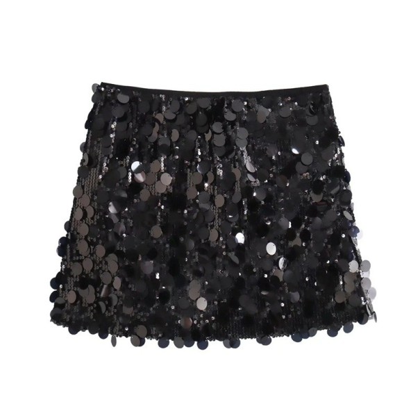 Minifalda de cintura alta con lentejuelas, falda corta brillante para mujer, elegante falda de noche para fiesta, falda brillante con lentejuelas en la cintura. negro M