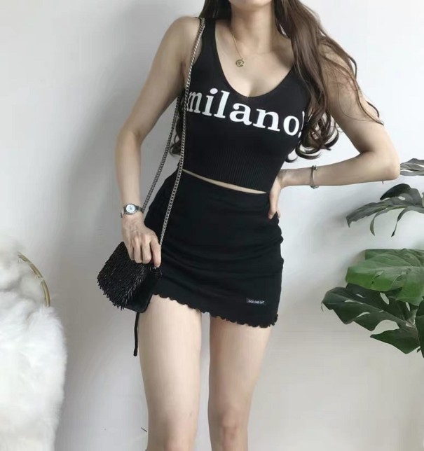Minifalda de cintura alta para mujer A1986 negro M