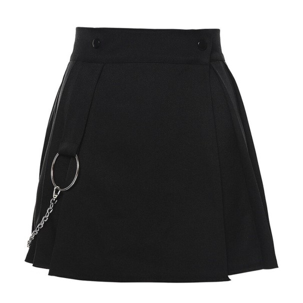 Minifalda de cintura alta para mujer con cadena negro XS
