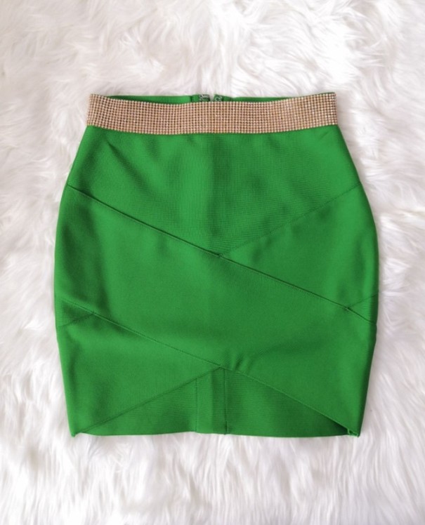 Minifalda de mujer con pedrería A1935 verde L 1