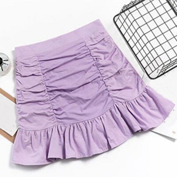 Minifalda de mujer con pliegues y volantes morado claro S