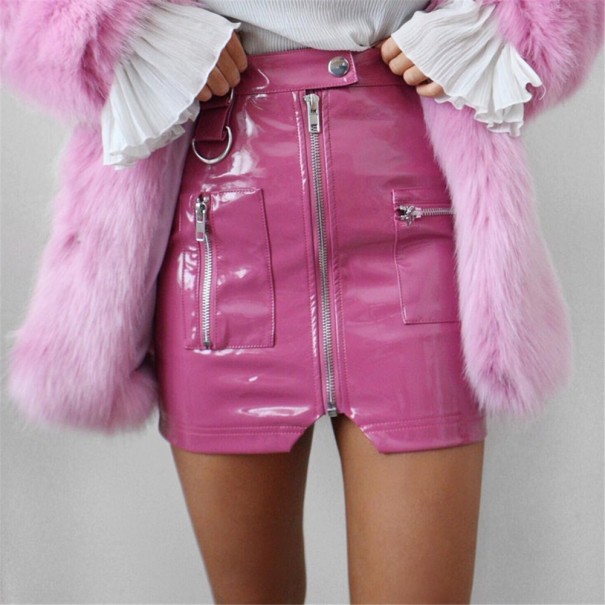 Minifalda de piel para mujer con bolsillos A1134 rosa S