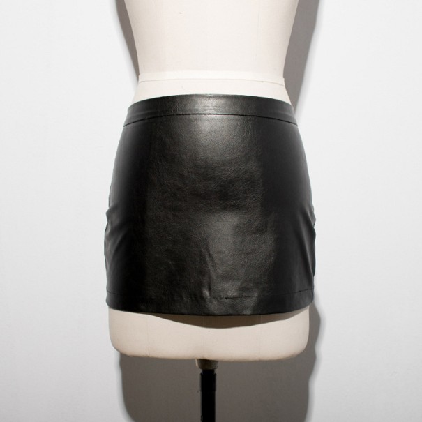 Minifalda de piel para mujer con cremallera, color negro XS