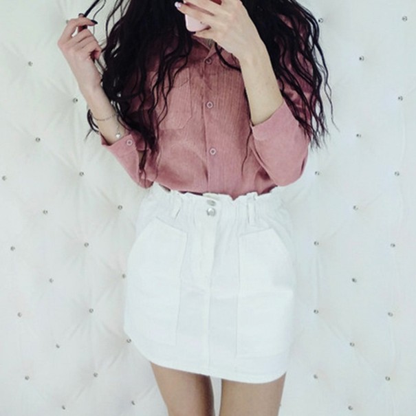 Minifalda vaquera de cintura alta para mujer blanco XS