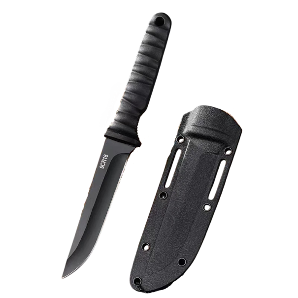 Minikniv 20 cm rustfrit stål med skede udendørs lommekniv lige klinge camping overlevelse bushcraft EDC vandretur selvforsvar sort