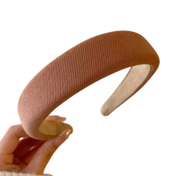 Minimalistická široká hnědá čelenka do vlasů Univerzální velikost Polstrovaná látková čelenka Elegantní pevná dámská čelenka doplněk 1