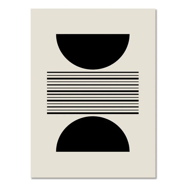 Minimalistische wandposter met halve cirkels en lijnen 30 × 40 cm canvasdruk zwart-beige geometrische moderne decoratie zonder lijst 1