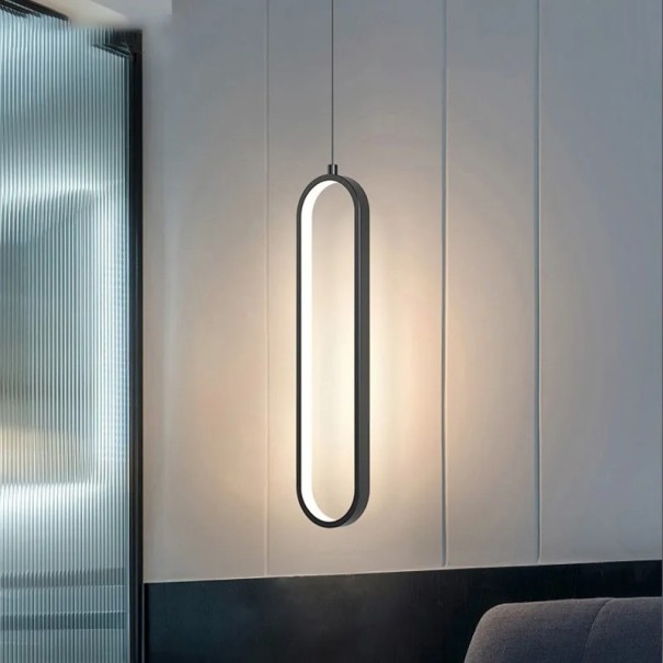 Minimalistisk LED hängande ljuskrona 16 W Modern oval belysning med 2 m upphängningstråd Metall rostfri ljuskrona, varmvit 9 x 40 cm