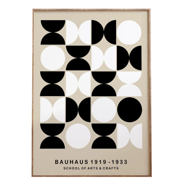 Minimalistisk tavla 40 x 60 cm Svartvit geometri cirklar och halvcirklar Bauhaus 1919–1933 Modern affisch för väggen Tryck på duk 1