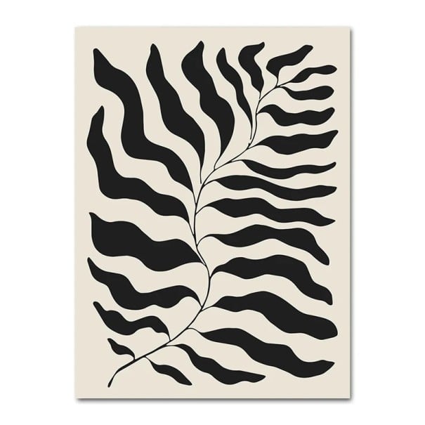 Minimalistisk vægplakat med abstrakt gren og blade 40 × 60 cm tryk på lærred sort-beige botanisk dekoration uden ramme 1