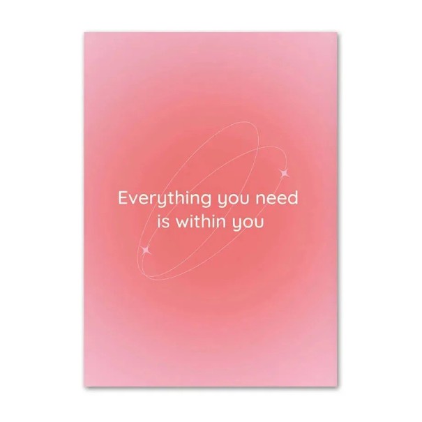Minimalistisk vægplakat med citatet Everything You Need Is Within You 20 x 30 cm lærredstryk rosa gradient uden ramme dekoration 1