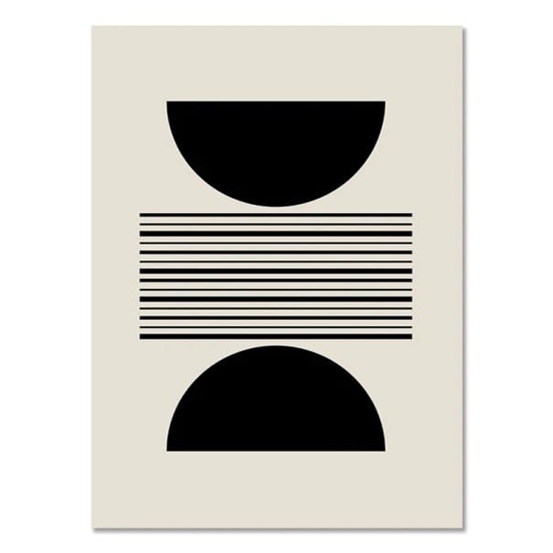 Minimalistisk vægplakat med halvcirkler og linjer 50 × 70 cm tryk på lærred sort-beige geometrisk moderne dekoration til indretning uden ramme 1