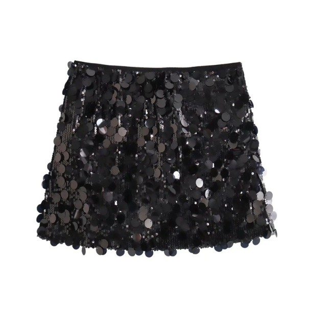 Minirock mit Pailletten und hoher Taille, funkelnder kurzer Rock für Damen, Party, elegante Abendgarderobe, glänzender Rock mit Pailletten an der Taille schwarz XS