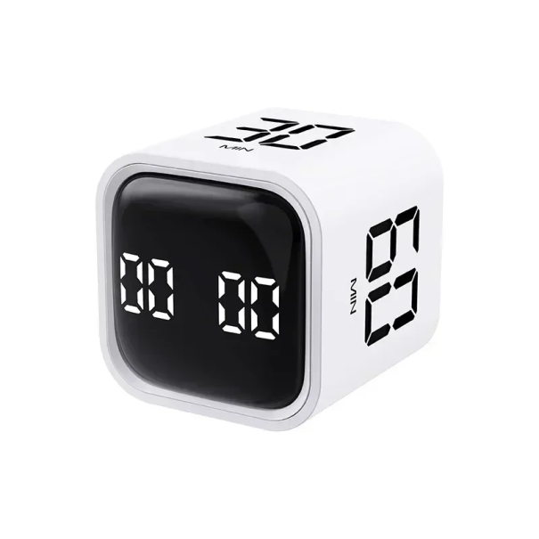 Minuteur de cuisine numérique en forme de cube avec des temps prédéfinis Minuteur rechargeable 500 mAh Mini minuteur pour la cuisine étude compte à rebours rappel blanc