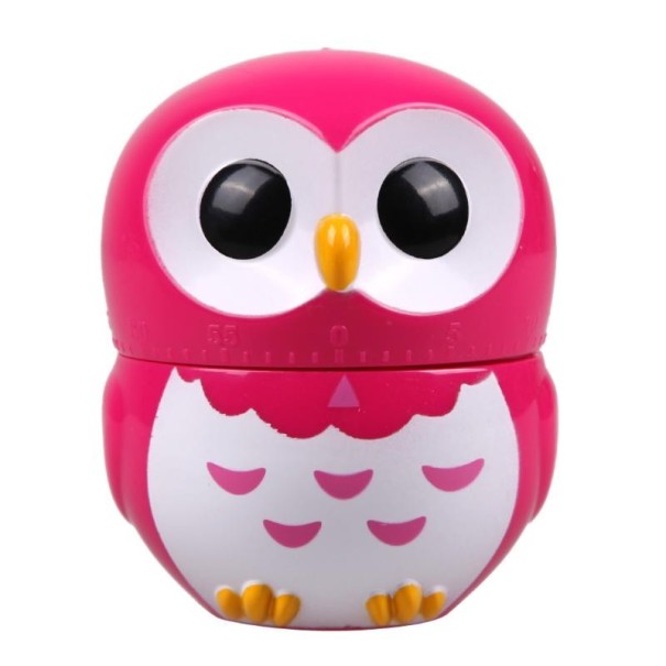 Minuteur mécanique en forme de hibou rose foncé