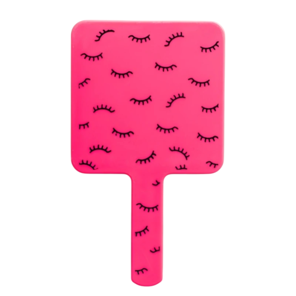 Miroir cosmétique portable coloré avec surface carrée Miroir haute définition avec poignée en plastique Outil de maquillage et de cils rose foncé