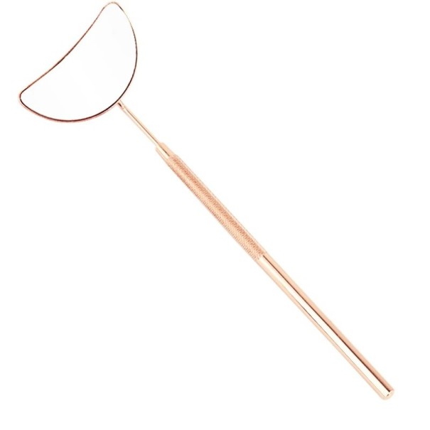 Miroir pour extension de cils 14 x 5 x 2,5 cm Forme lunaire agrandie Acier inoxydable Miroir de maquillage antidérapant avec film Outil cosmétique or rose