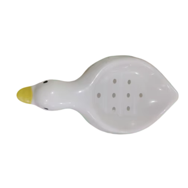 Mise en plastique pour savon 19 x 9,6 cm En forme de canard avec évacuation d'eau Support de savon de salle de bain Support pratique pour lavabo blanc