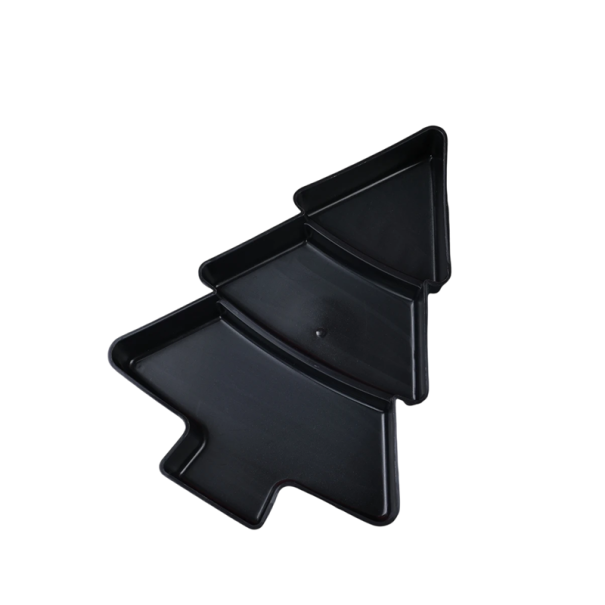 Miska en forma de árbol de Navidad 25,3 x 18,4 cm Tres compartimentos para servir frutas y nueces Decoración navideña de plástico para la mesa negro