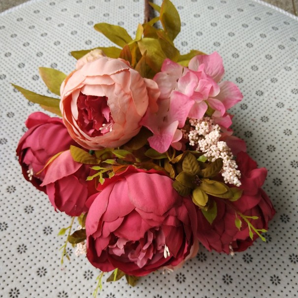 Mix artificial buchet de bujori J3460 roșu-roz