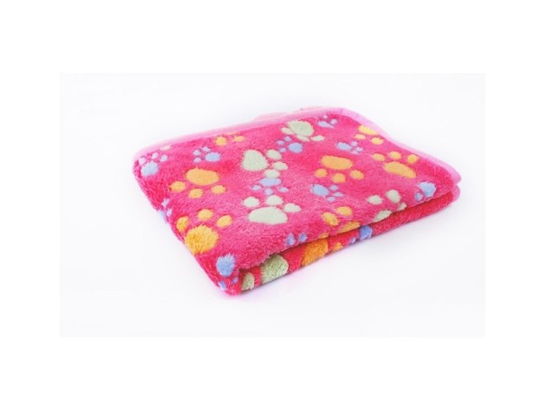 Mjuk hundfilt med tasstryck rosa 76 cm x 52 cm