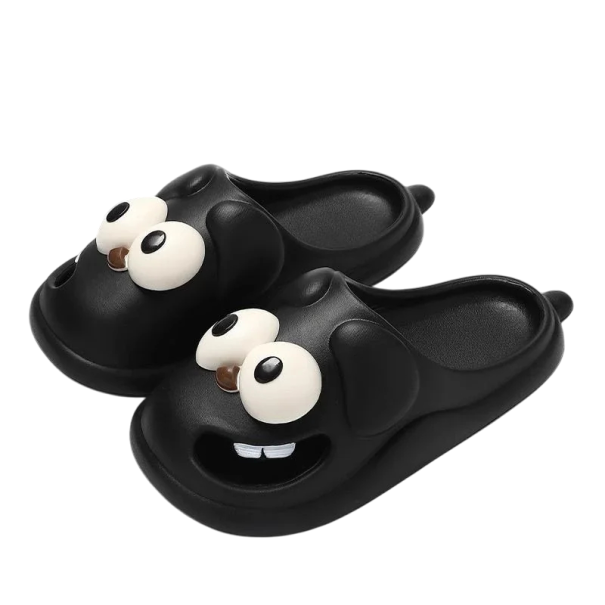 Mjuka hundformade tofflor med stora ögon Lätta hemmaskor 3 cm sula Halkfri roliga hundtofflor Söt design gul 36-37
