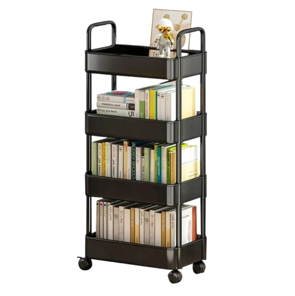 Mobil fire-etagers organizer Hylde på hjul med 4 kurve Mobil opbevaringsvogn 98,5 x 37 x 25 cm sort