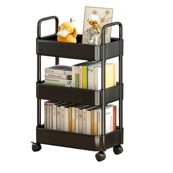 Mobil tre-lags organizer Hylde på hjul med 3 kurve Mobil opbevaringsvogn 72 x 37 x 26 cm sort