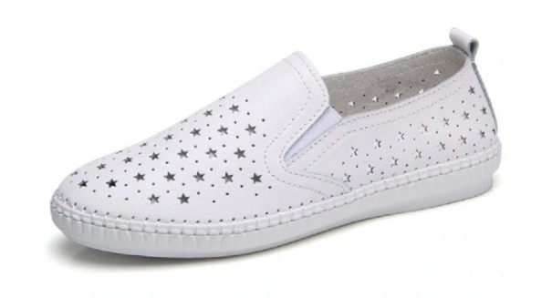 Mocasines de piel para mujer con estrellas J1725 blanco 35