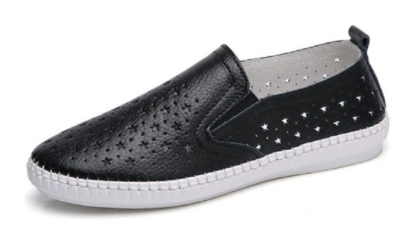 Mocasines de piel para mujer con estrellas J1725 negro 35