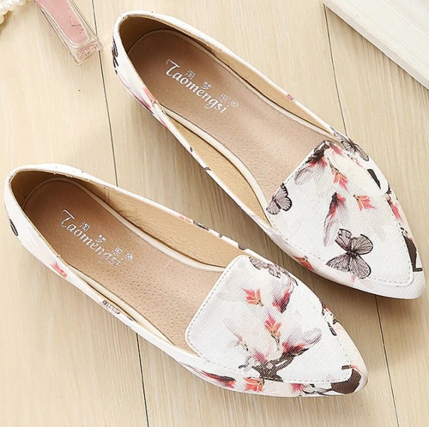 Mocasini de dama cu imprimeu fluture alb 37,5