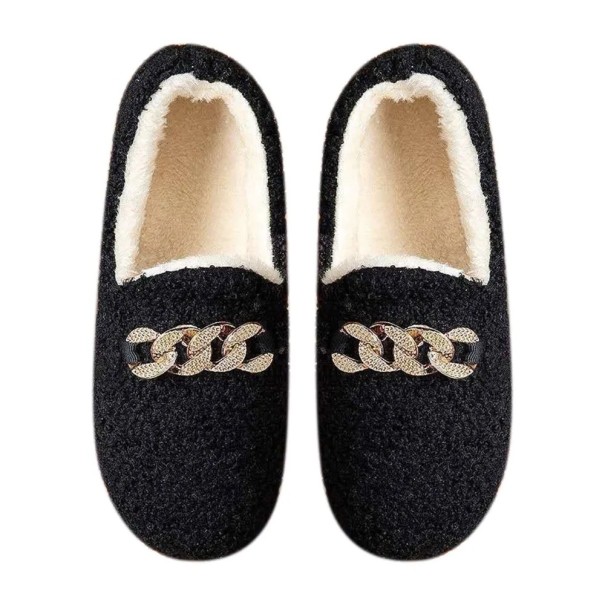 Mocasini de pluș de damă Papuci de iarnă călduros cu talpă anti-alunecare Pantofi de casă eleganti în formă de mocasin Papuci moale și confortabil negru 36
