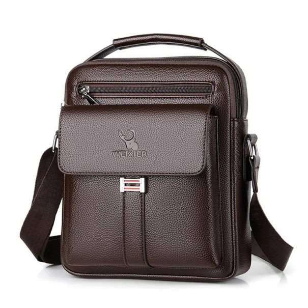 Mochila crossbody retro para homem 24,5×20×6 cm Bolsa de ombro de grande capacidade em couro sintético respirável Mochila elegante castanho escuro