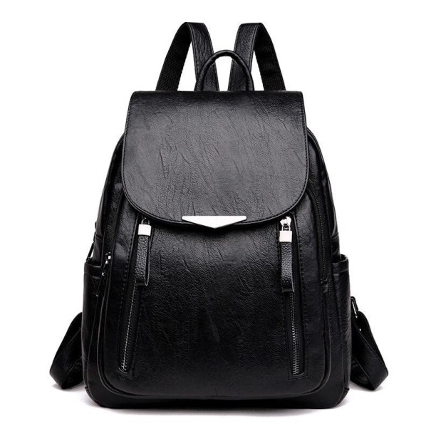 Mochila de couro feminina E661 preto