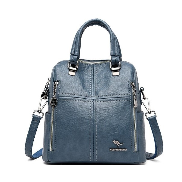 Mochila de couro feminina E819 azul