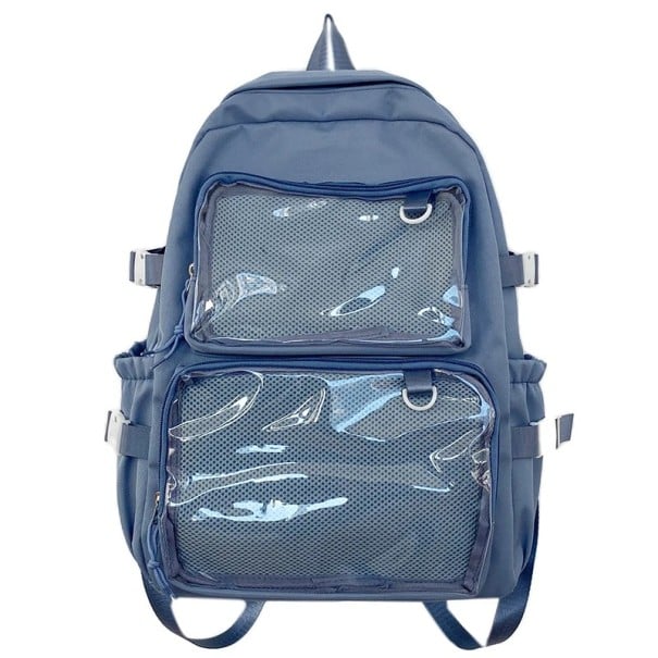 Mochila de moda para mujer 44 x 13 x 30 cm Mochila escolar y de excursión con bolsillos transparentes con cremallera Correas de hombro azul