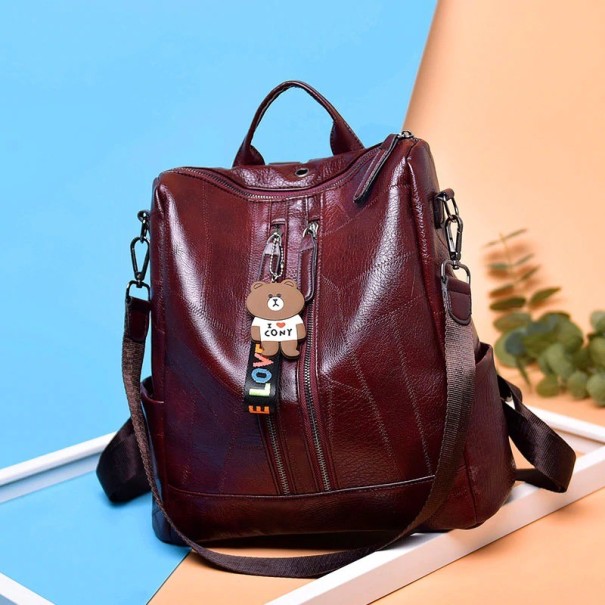 Mochila de mujer con colgante de oso E648 burdeos