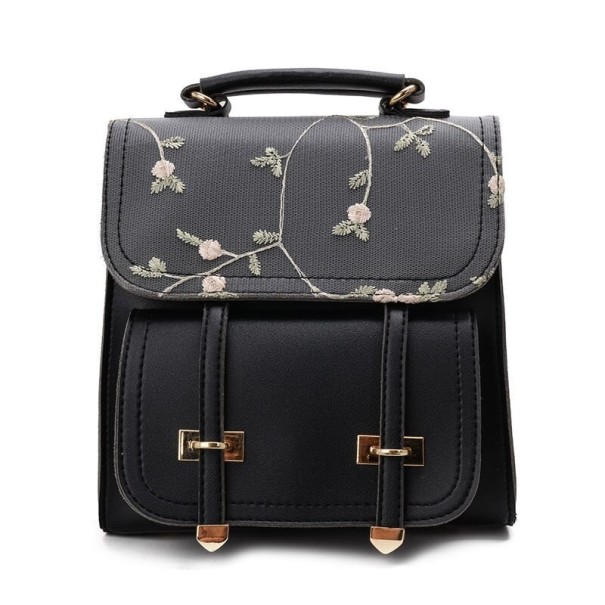 Mochila de mujer con flores negro