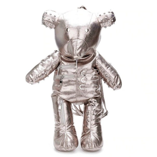 Mochila de mujer con forma de oso plateado