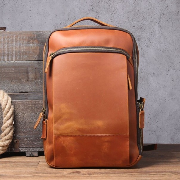 Mochila de piel para hombre E1112 marrón claro