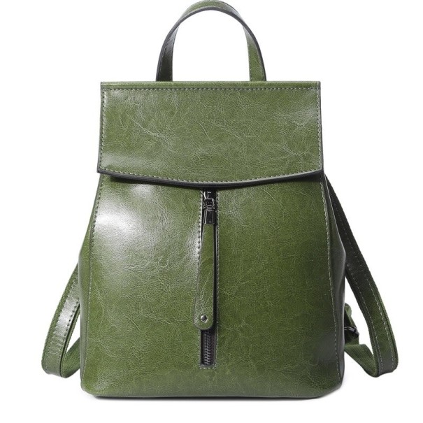 Mochila de piel para mujer E852 verde oscuro